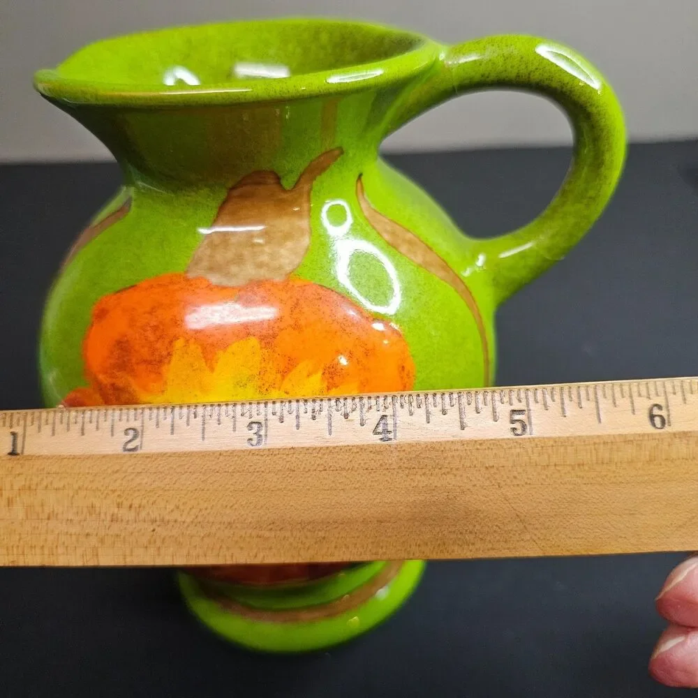 Vtg Rosenthal Netter Italy MCM 1960s Terra Cotta Green Floral Pitcher Handmade